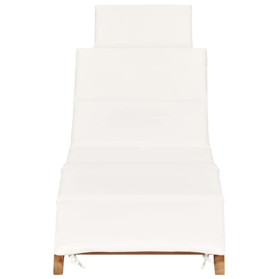 vidaXL Składany leżak z kremową poduszką, lite drewno tekowe