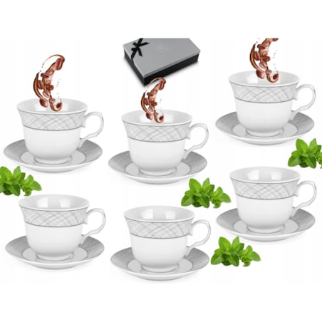 W PUDEŁKU Komplet filiżanek do kawy ze spodkami 250 ml NA PREZENT 6szt box