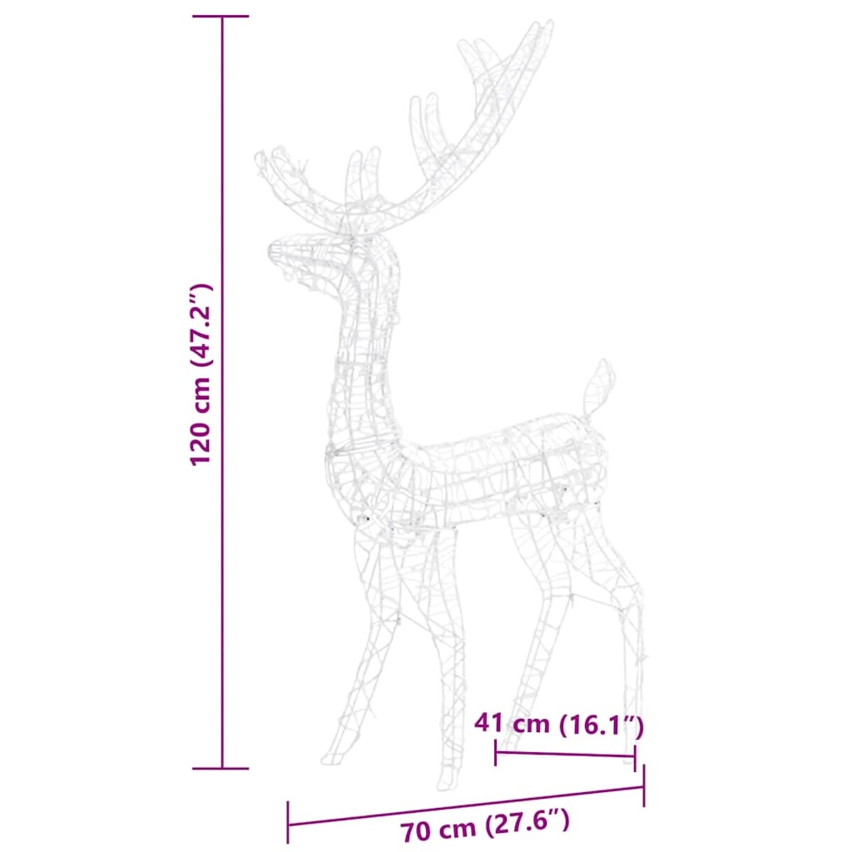 vidaXL Akrylowe renifery ozdobne, 3 szt., 120 cm, kolorowe