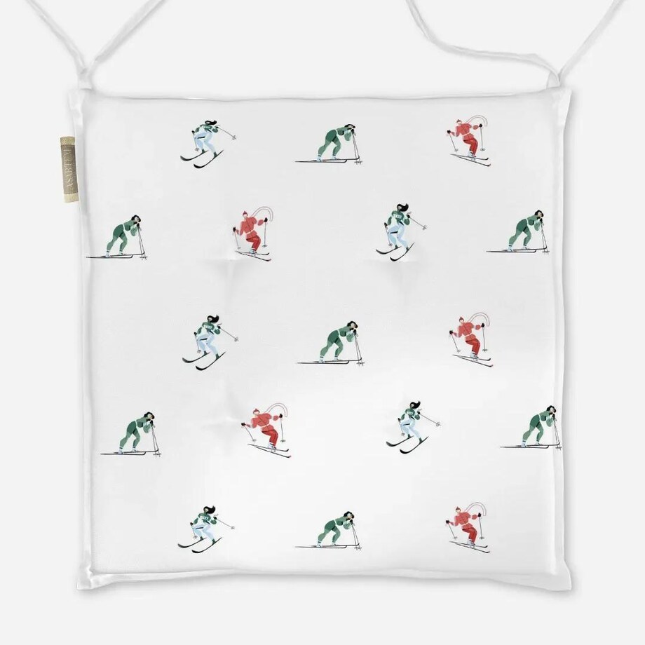 Poduszka świąteczna na krzesło - Kolorowi narciarze