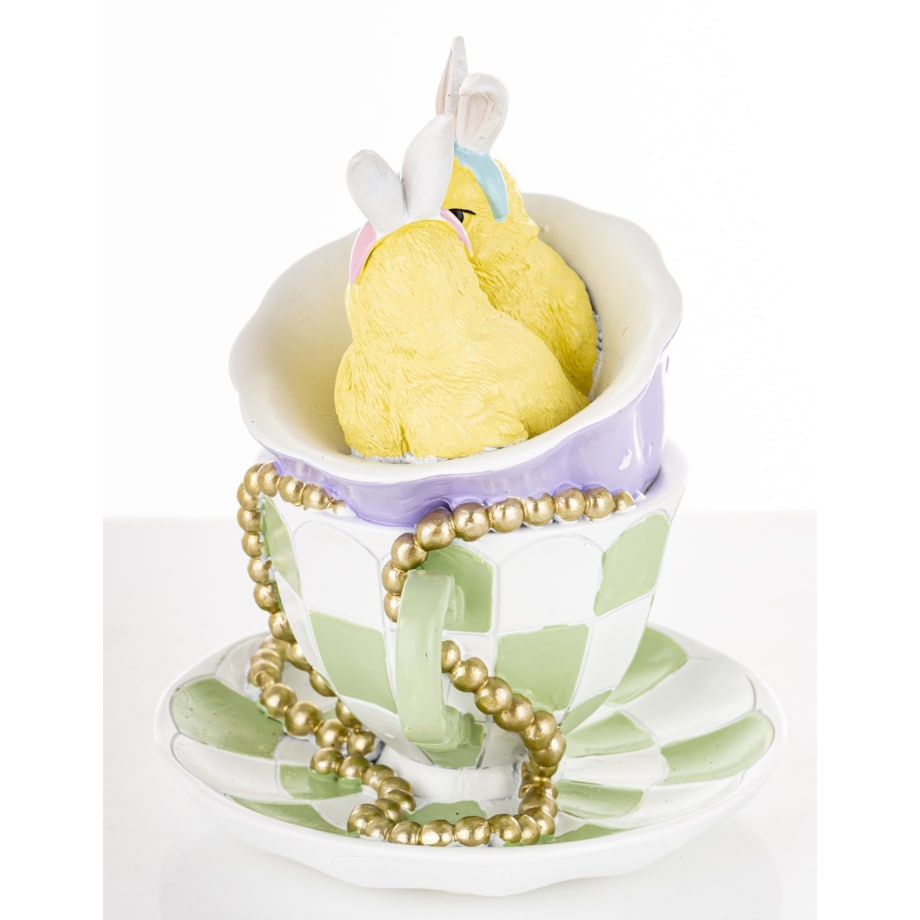 Dekoracja - para kurczaków i 2 filiżanki 14x11,5x11,5 cm