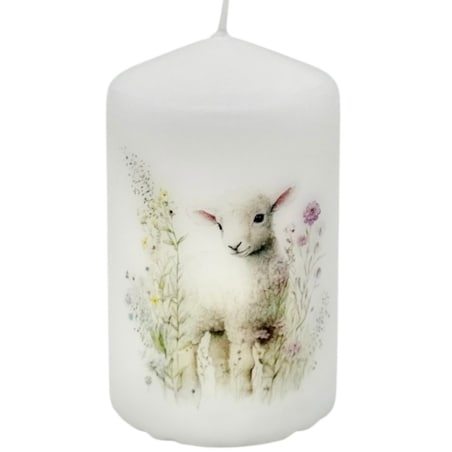 Świeca wielkanocna z barankiem – dekoracja do koszyka wielkanocnego