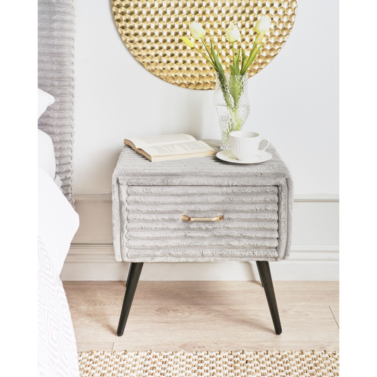 Szafka nocna FLAYAT Sztruks Jasnoszary