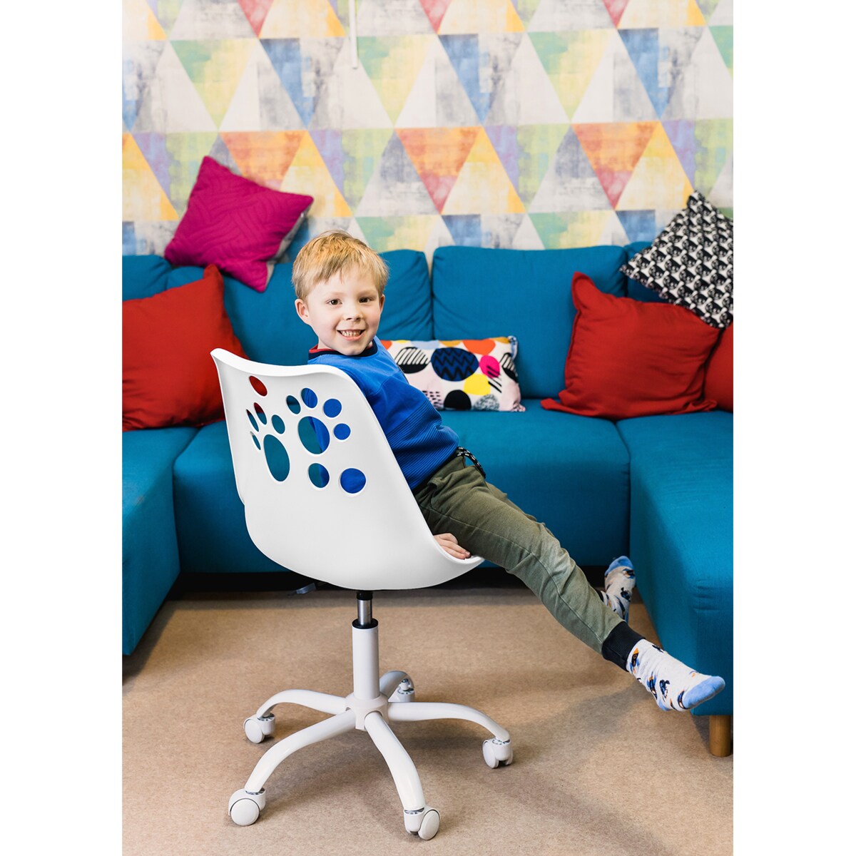 Krzesło dla dzieci ekoskóra JOY biało-niebieskie