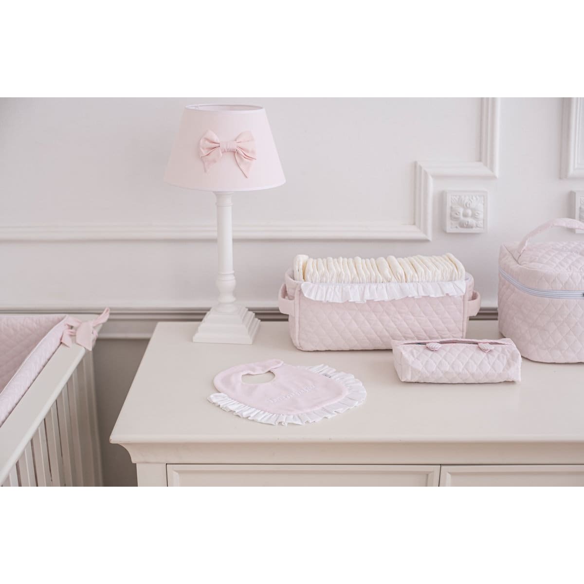 Pojemnik na pieluchy pikowany pudrowy