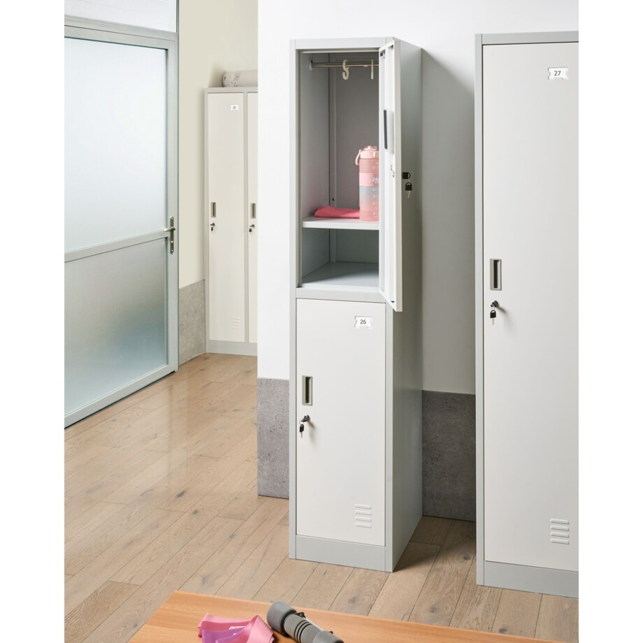 Szafa socjalna ubraniowa dwupoziomowa ATHLETE Metal Szary/ biały
