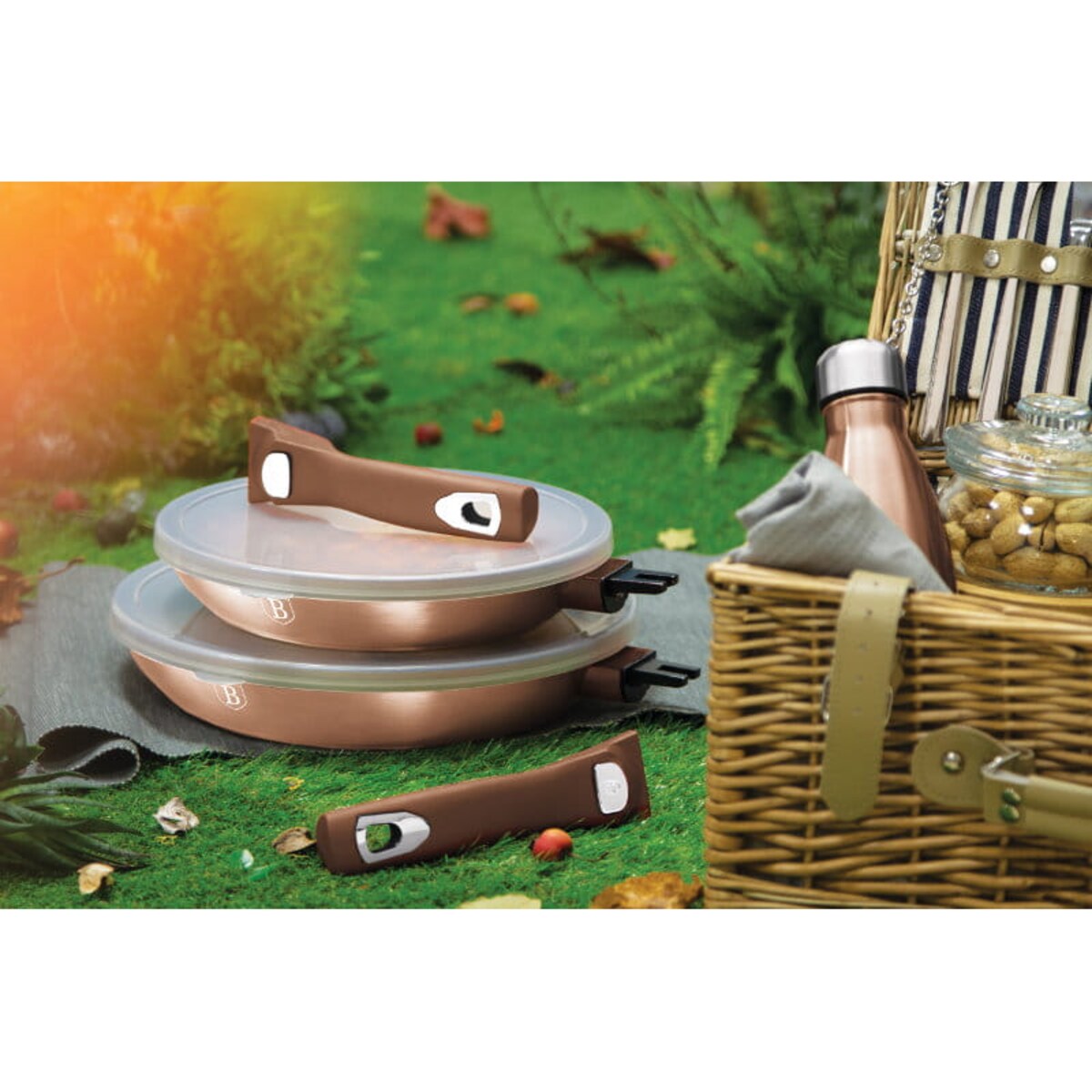 Zestaw 3 patelni z odłączaną rączką Metallic Line Rose Gold Berlinger Haus BH-7054