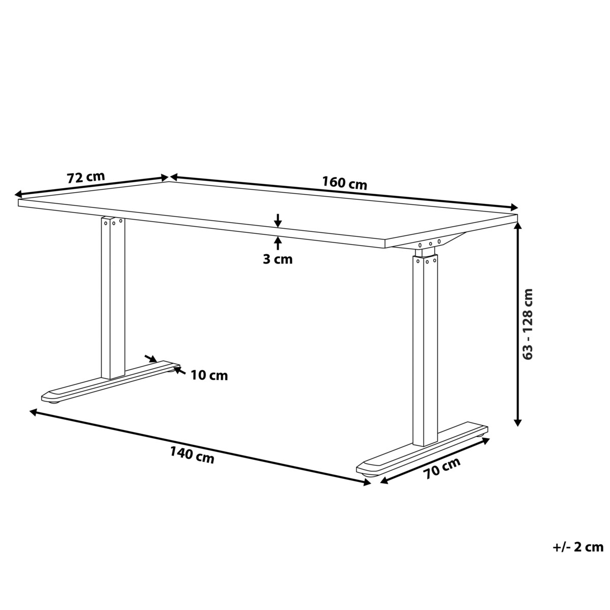 Biurko regulowane elektrycznie DESTIN II Czarny 160 cm 72 cm