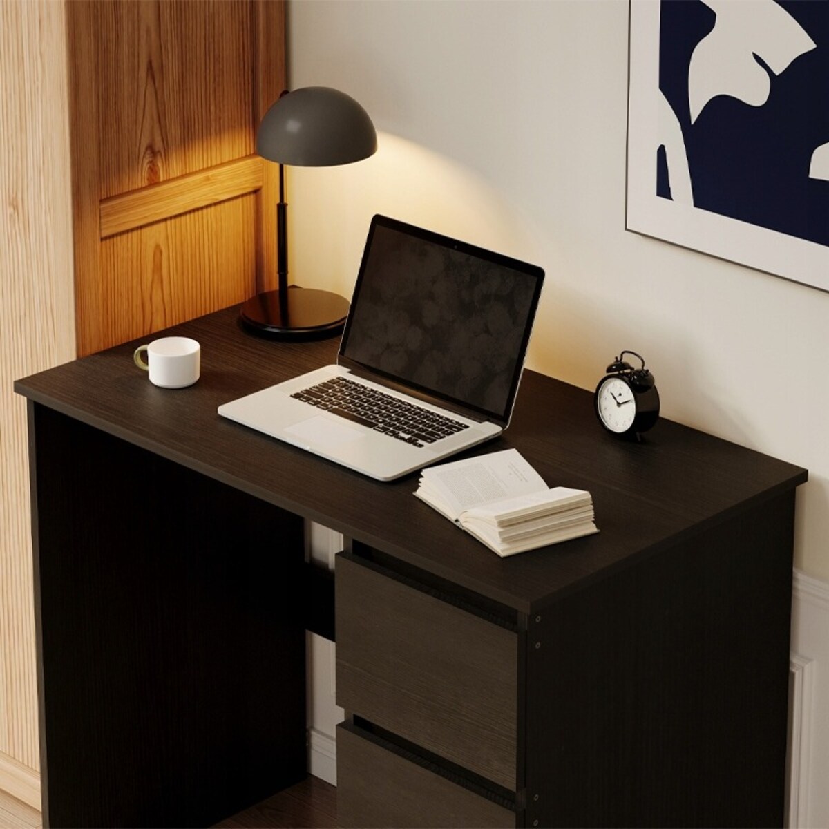 Biurko komputerowe czarne nowoczesne szufladami loft