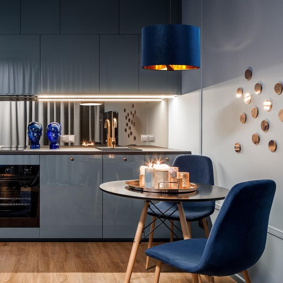 Lampa abażurowa wisząca Tercino 6172 TK Lighting okrągła złota granatowa