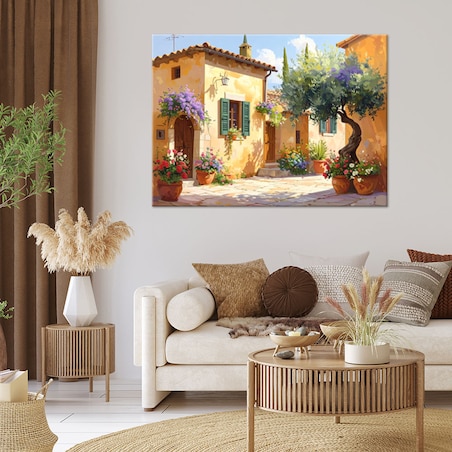 Obraz do salonu sypialni jadalni biura hotelu,Toskania kolorowe uliczki domy z kwiatami 120x80 cm