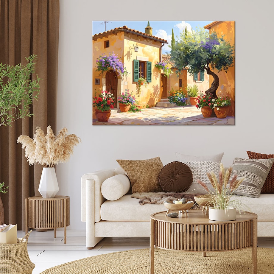 Obraz do salonu sypialni jadalni biura hotelu,Toskania kolorowe uliczki domy z kwiatami 120x80 cm