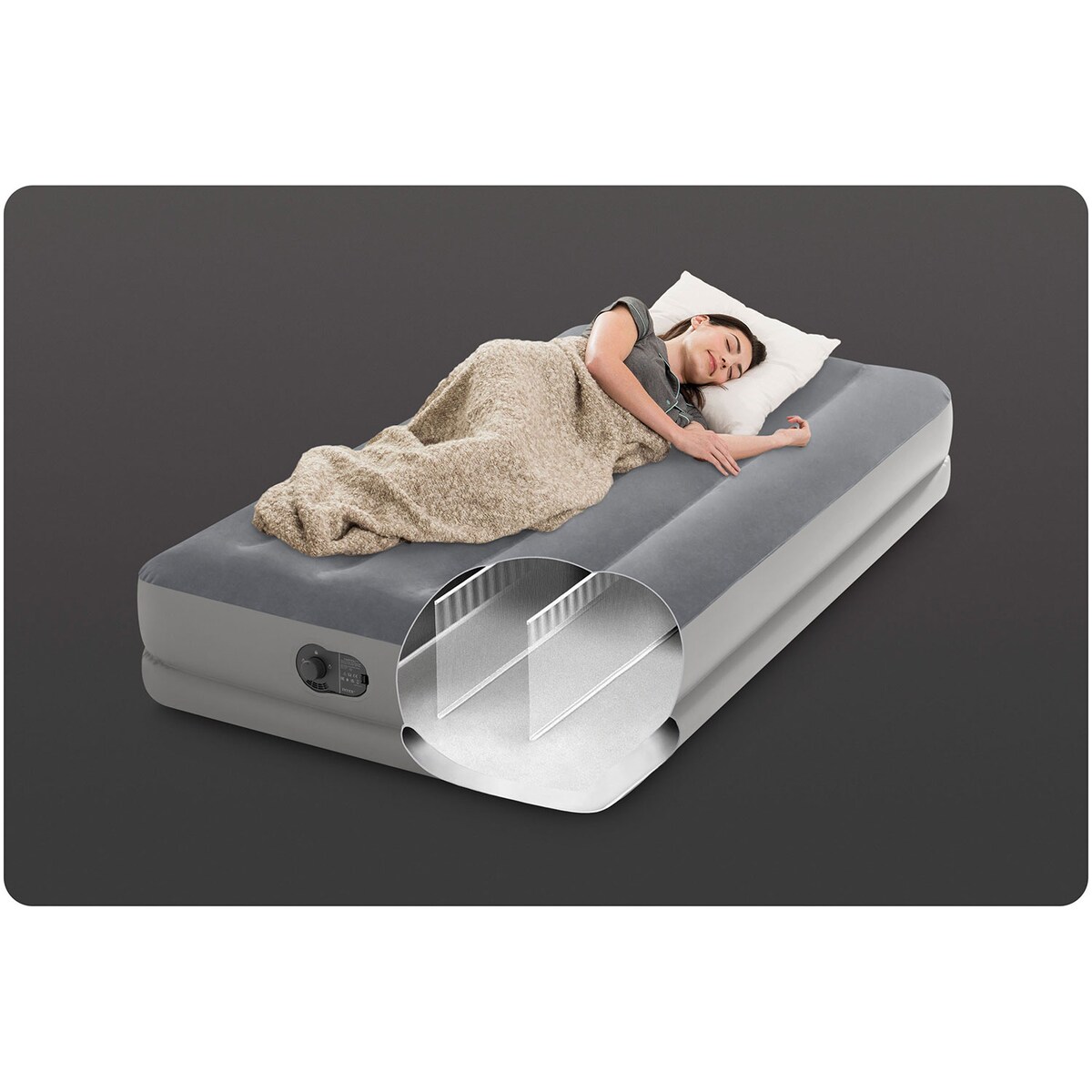 Materac dmuchany welurowy Intex łóżko z pompką USB 191x99 cm 64112