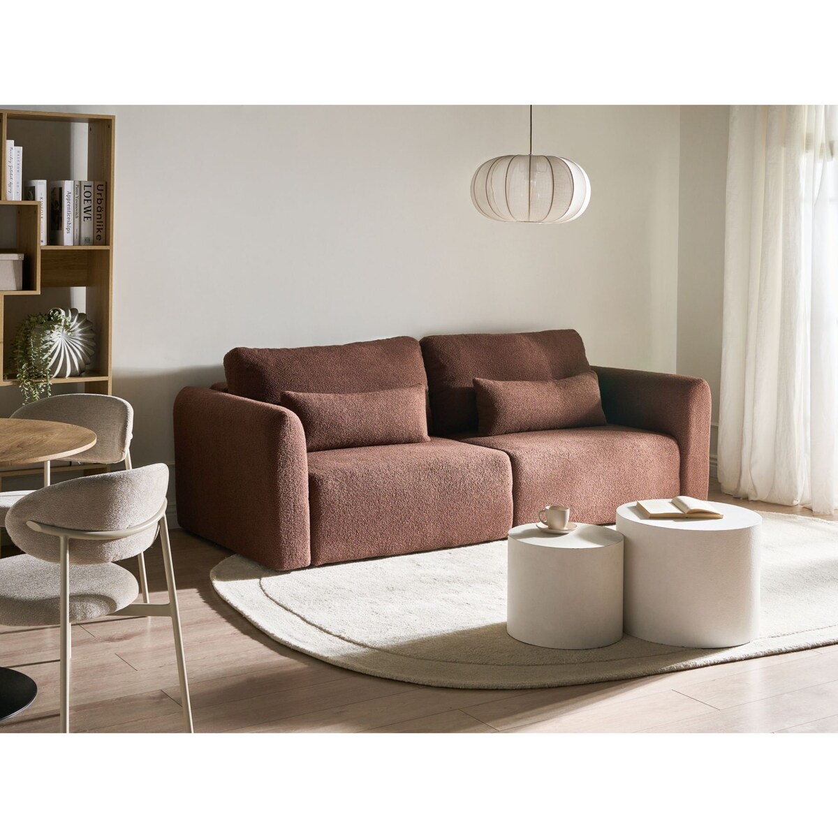 Sofa rozkładana dla 3 osób VAXHOLM Boucle Brązowy ze schowkiem