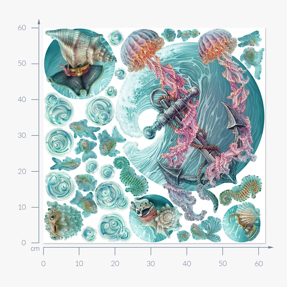 Zestaw naklejek na ścianę, Świat meduzy, 60cm