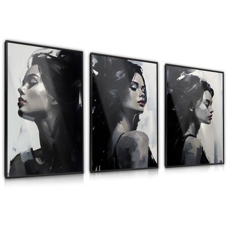 ZESTAW 3X PLAKAT W RAMIE DO SYPIALNI CZARNO-BIAŁE KOBIECE PORTRETY 30x40cm