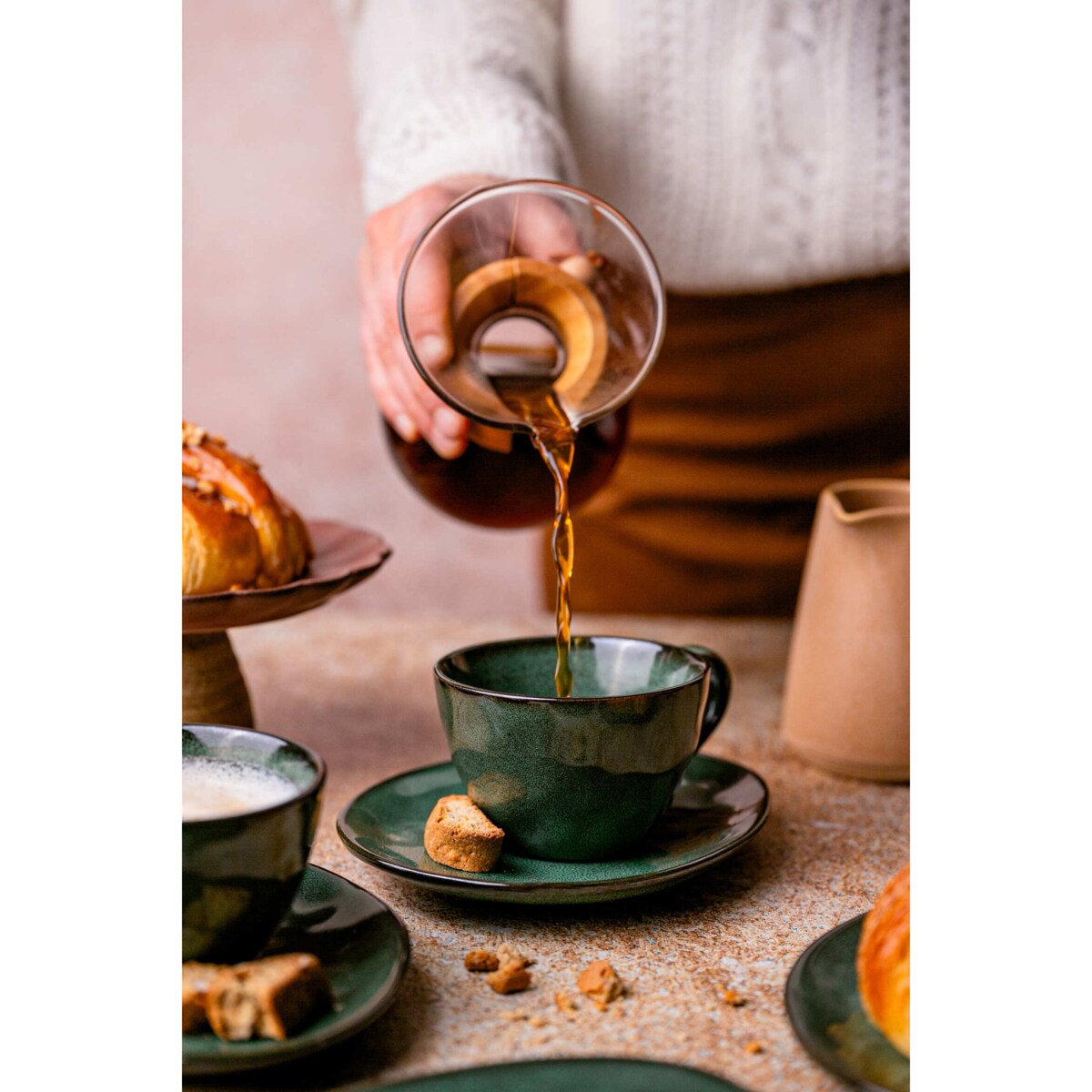 Serwis kawowy Uminami zielony na 12 osób 24 szt. Nowoczesny Do zmywarki Komplet filiżanka i spodek