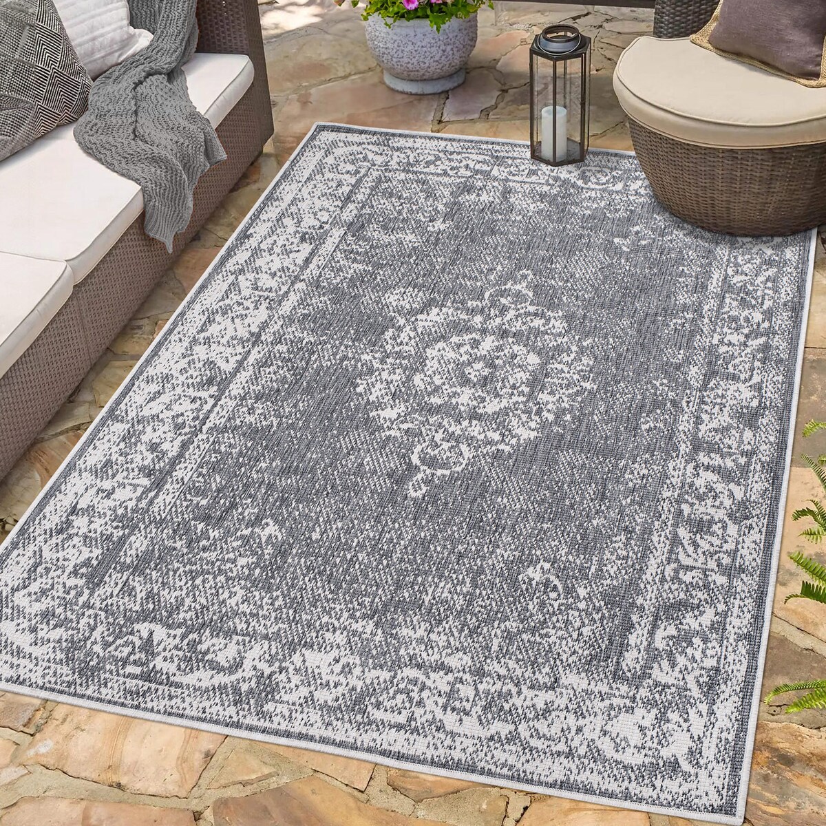 Funkcjonalny dywan na zewnątrz i do wnętrz, dwustronny DUO 55770 Szary 120x170