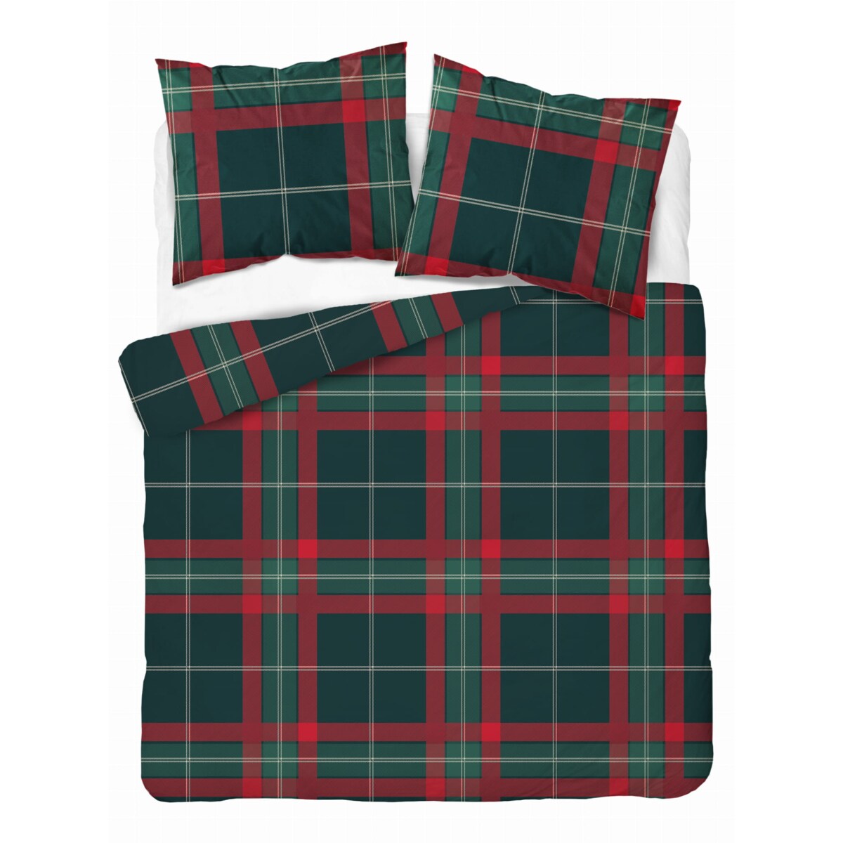 Pościel bawełniana satynowa świąteczna 140x200 CZERWONA ZIELONA KRATA SZKOCKA PREMIUM