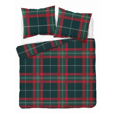 Pościel bawełniana satynowa świąteczna 140x200 CZERWONA ZIELONA KRATA SZKOCKA PREMIUM