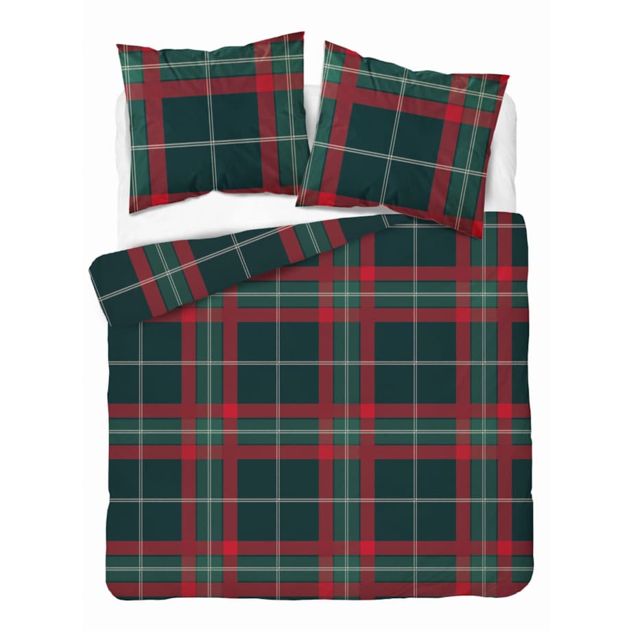 Pościel bawełniana satynowa świąteczna 140x200 CZERWONA ZIELONA KRATA SZKOCKA PREMIUM
