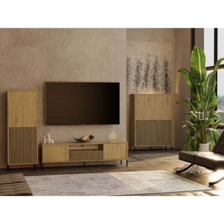 SZAFKA RTV KAMARO 160 DĄB ARTISAN Front ryflowany + Klasyczny