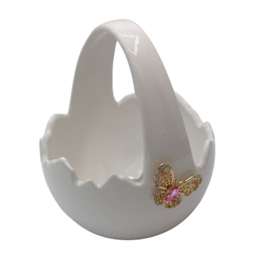 Ceramiczny biały koszyk 18x15x15 cm ze złotym motylkiem