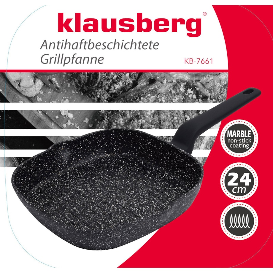 Patelnia grillowa z powłoką marmurową 24cm indukcja KLAUSBERG