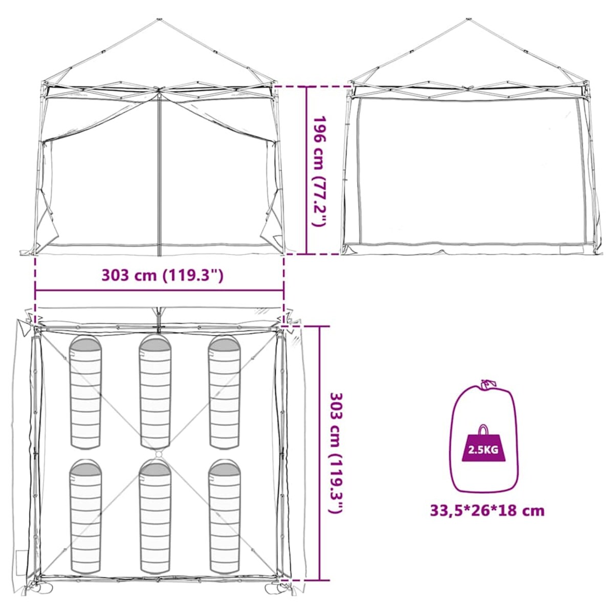 vidaXL Siatkowy namiot wewnętrzny Niebieski 303 x 303 cm