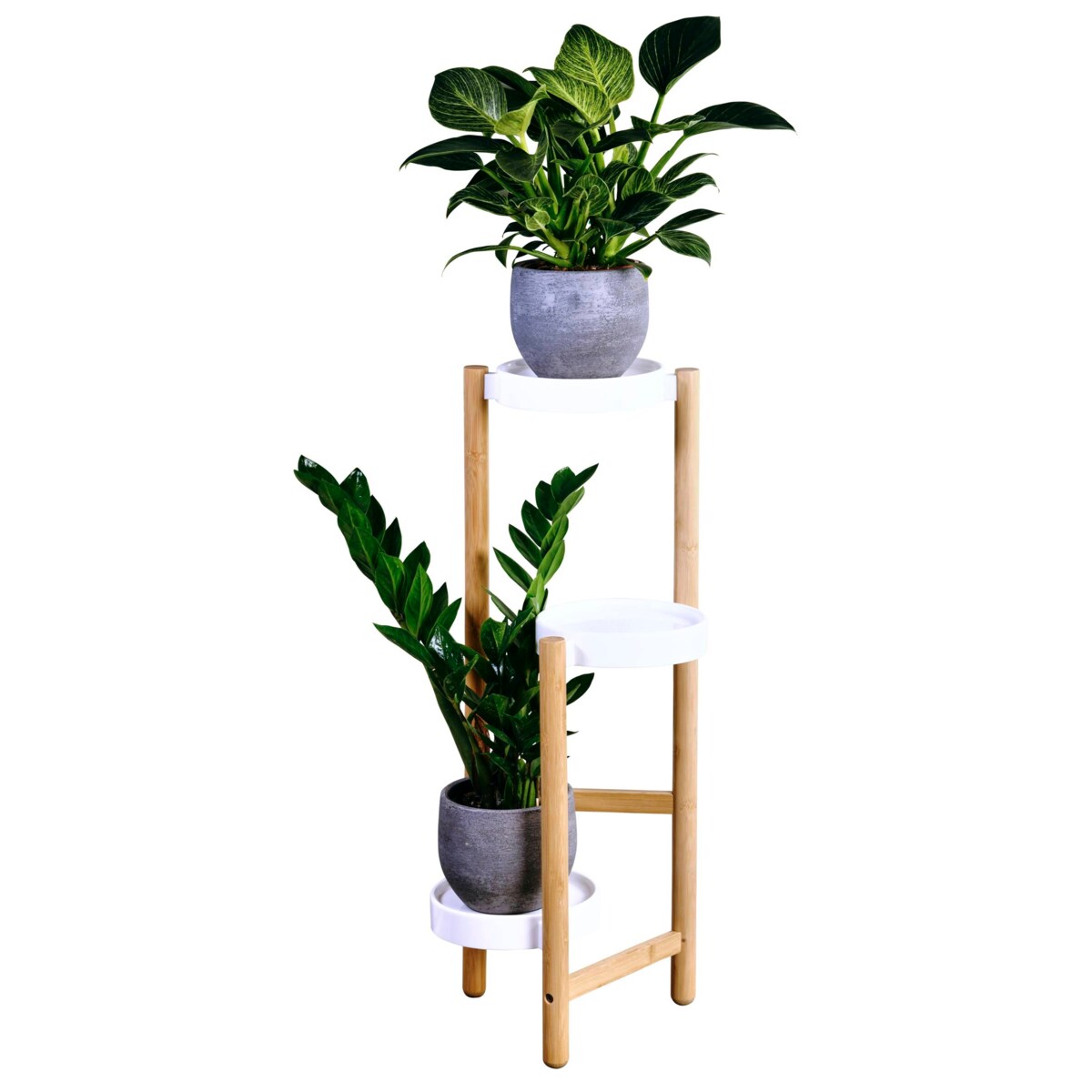 Bambusowy stojak na kwiaty z plastikowymi podstawkami