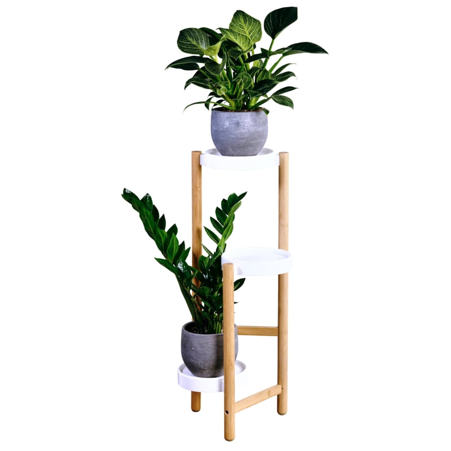 Bambusowy stojak na kwiaty z plastikowymi podstawkami