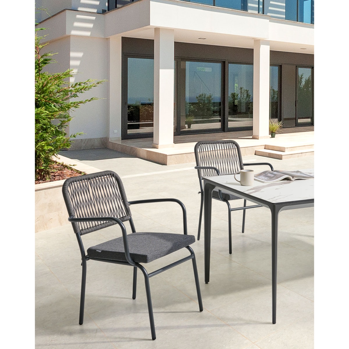 Zestaw 4 krzeseł ogrodowych z poduszkami TACENO Metal Szary