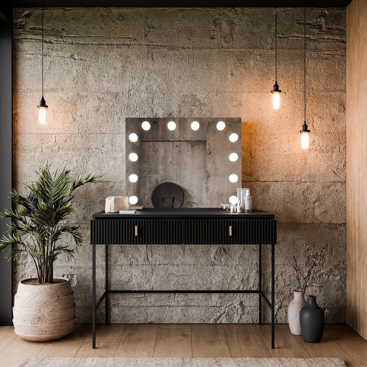 Toaletka MIDNIGHT ELITE z lustrem LED na stelażu, czarna