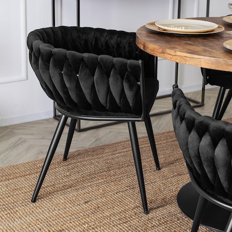 Krzesło Tapicerowane Welurowe Plecione Nowoczesne Do Jadalni EMPOLI Czarne