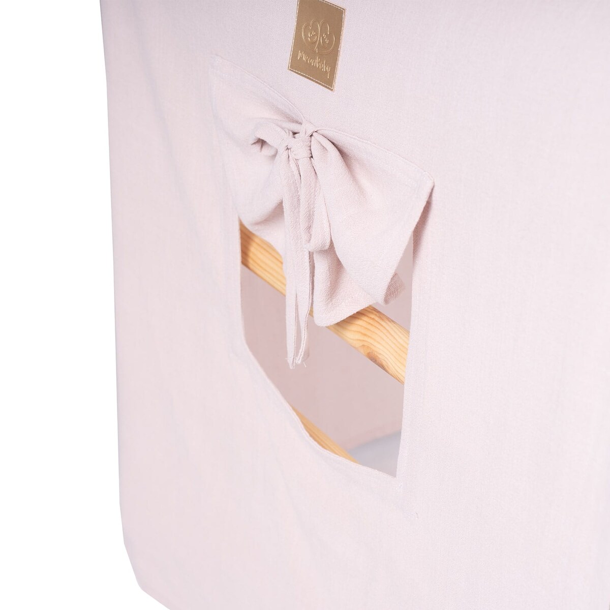 Duży Domek z Drabinką dla Dzieci 112x61x94cm, Drewno, Len, Wiskoza, Różowy Domek, Naturalna Drabinka