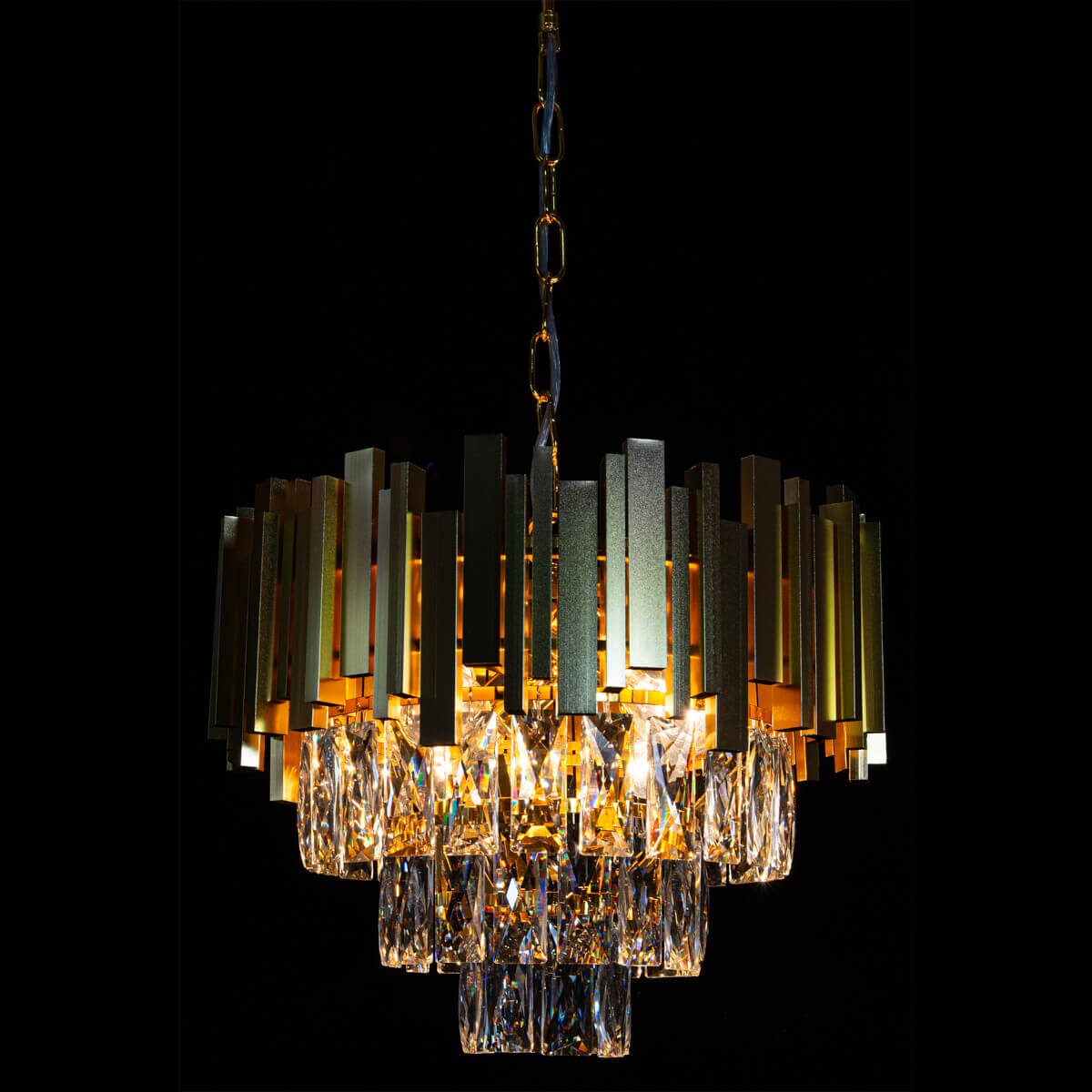 Zwieszana lampa pałacowa Valetta 6268/4 TR do jadalni glamour złota