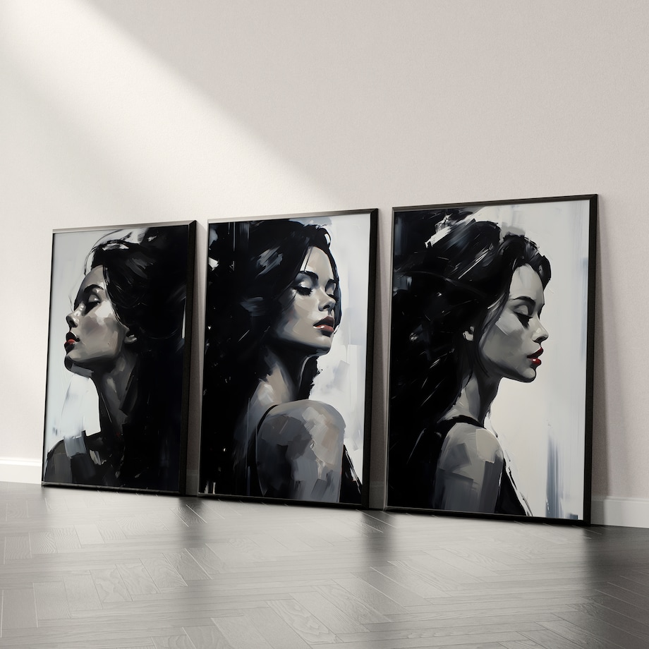 ZESTAW 3X PLAKAT W RAMIE DO SYPIALNI CZARNO-BIAŁE KOBIECE PORTRETY 60x80cm