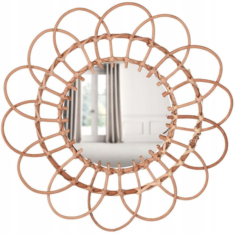 LUSTRO ŚCIENNE Plecione okrągłe DREWNO BOHO 49 cm