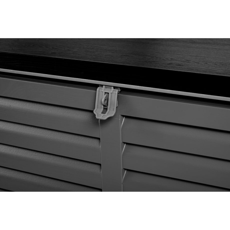 Skrzynia ogrodowa balkonowa 143x57x53,5 cm 390 litrów czarno-szara Plonos