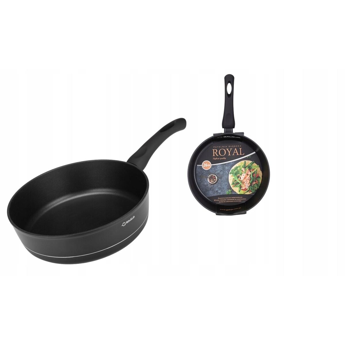 Patelnia wok do smażenia gotowania głęboka 26 cm ROYAL CZARNA wysoka