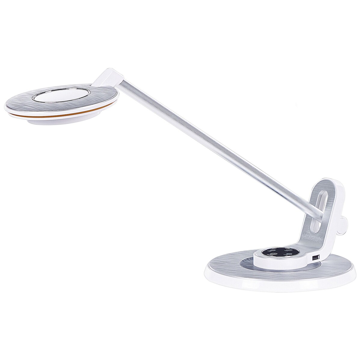 Lampa biurkowa LED z portem USB metalowa srebrno-biała CORVUS