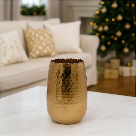 Wazon Metalowy Zdobiony Dekoracyjny 18X29 Cm Waza Ozdobna Na Kwiaty Złoty