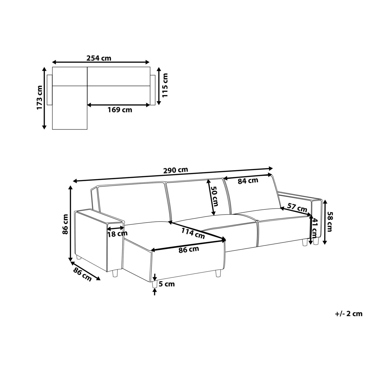 Narożnik prawostronny rozkładany grafitowy ROMEDAL II