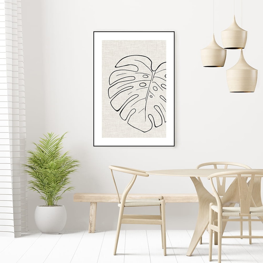 plakat line art monstera len 30x40 cm