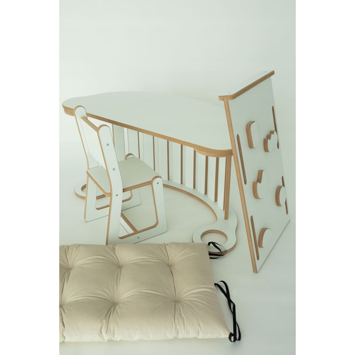 Bujak z Poduszką Beż Ścianka Krzesło Blat Zestaw CERTYFIKOWANE