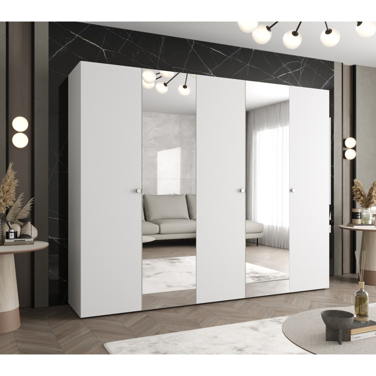 Szafa uchylna otwierana PARMA 2 250 wys. 202 cm Biały + u. Srebrny