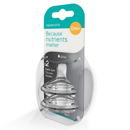Smoczek silikonowy na butelkę Nanobebe - wolny przepływ - 2 szt.