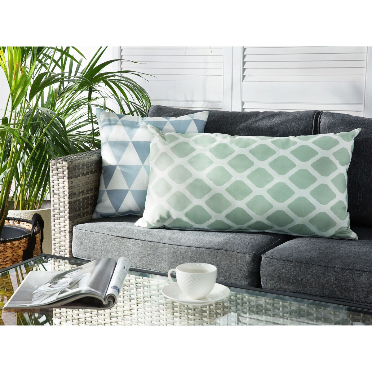 2 poduszki ogrodowe w romby 40 x 70 cm zielono-białe KALAMOS