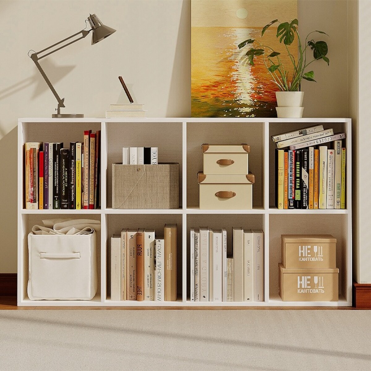 Regał otwarty komoda kostka 4x2 pojemny biały loft biurowy nowoczesny 130cm