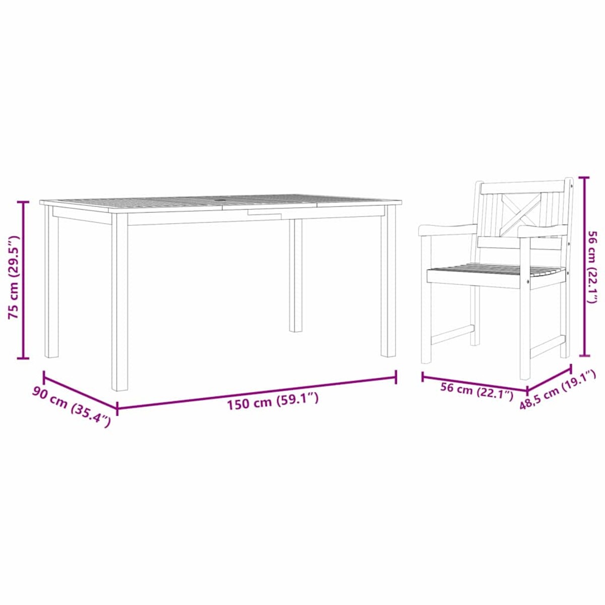 vidaXL Zestaw do jadalni w ogrodzie 7 pcs Brązowy lite drewno akacjowe